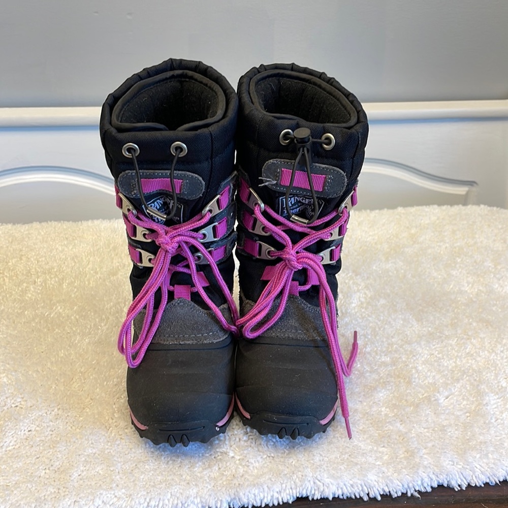 Kids Black and Pink Waterproof Snow Boots